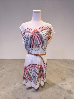 Style Rack White Mini Dress with Red & Green Geo Embroidery